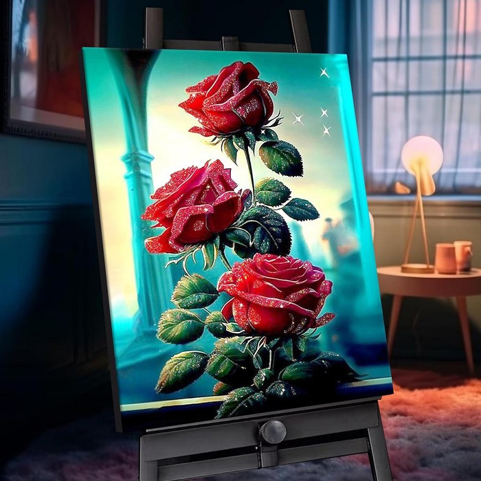 Картина по номерам с кристаллами из хрусталя «Бордовые розы» 25 цветов, 40 × 50 см - фото 1 - id-p224792102