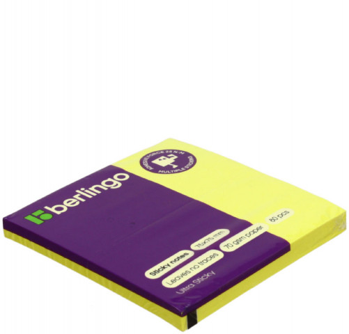 Бумага для заметок с липким краем Berlingo Ultra Sticky 75*75 мм, 1 блок*80 л., желтая, неон - фото 2 - id-p224794400