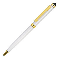 Ручка шариковая со стилусом Gold Soi, металлическая, белая/золотистая