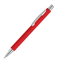 Ручка шариковая Flamingo пластиковая/металлическая, софт тач серебристая/красная