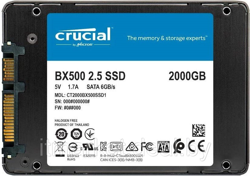 Жесткий диск SSD 2TB BX500 Crucial CT2000BX500SSD1 2.5", SATA 3.0, Silicon Motion SM2258XT, 3D TLC NAND - фото 5 - id-p224810434