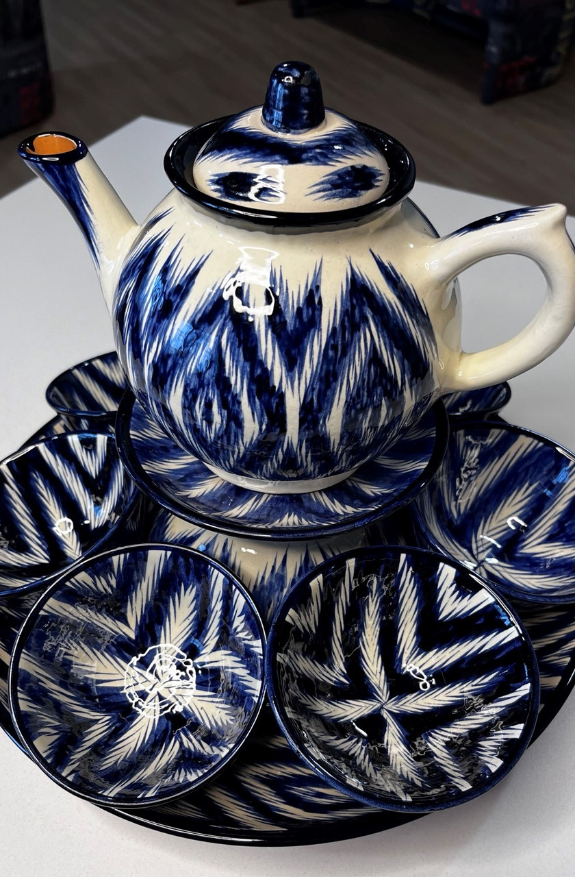 Узбекский чайный сервиз на 6 персон Голубой Атлас - фото 3 - id-p220607077