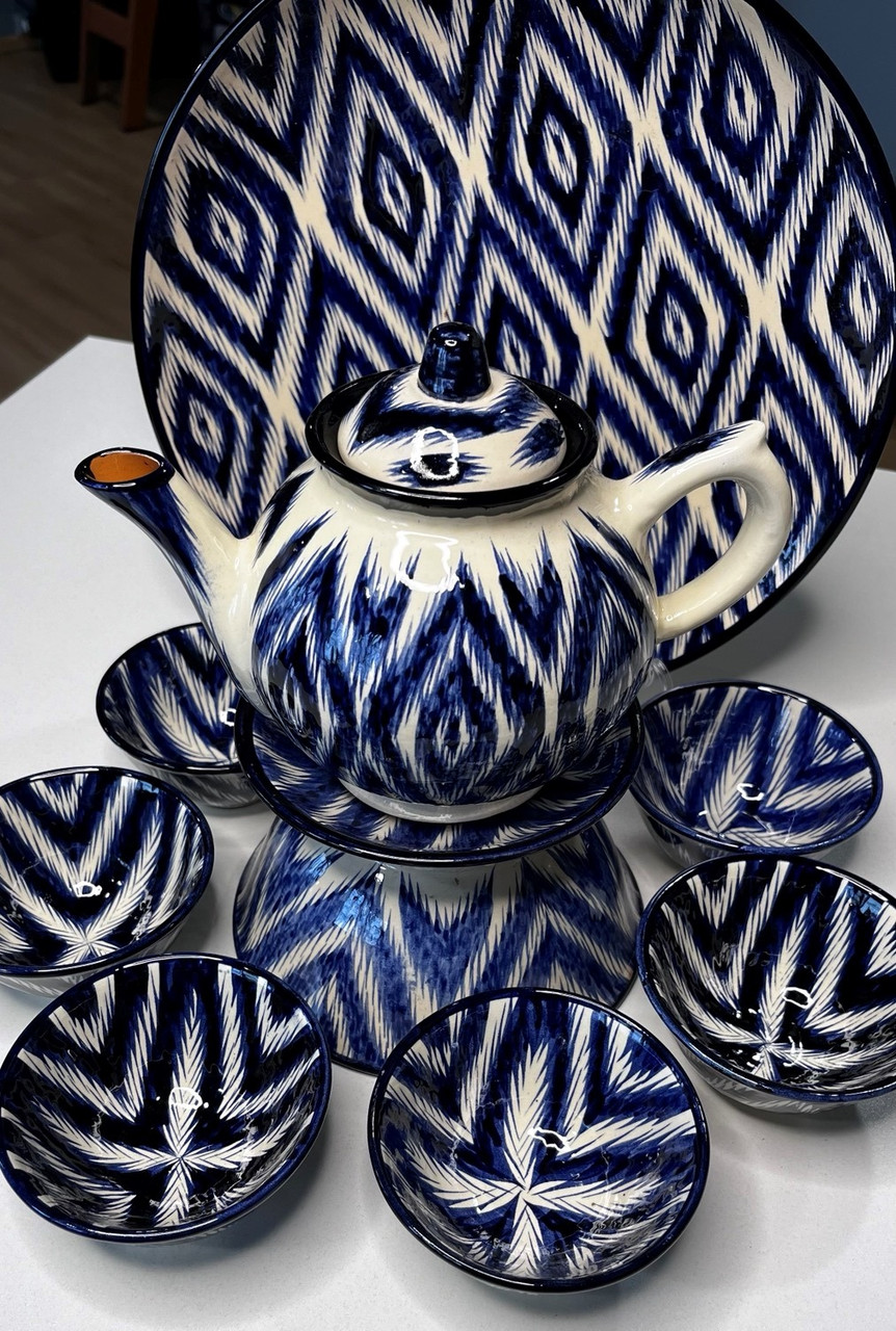 Узбекский чайный сервиз на 6 персон Голубой Атлас - фото 6 - id-p220607077
