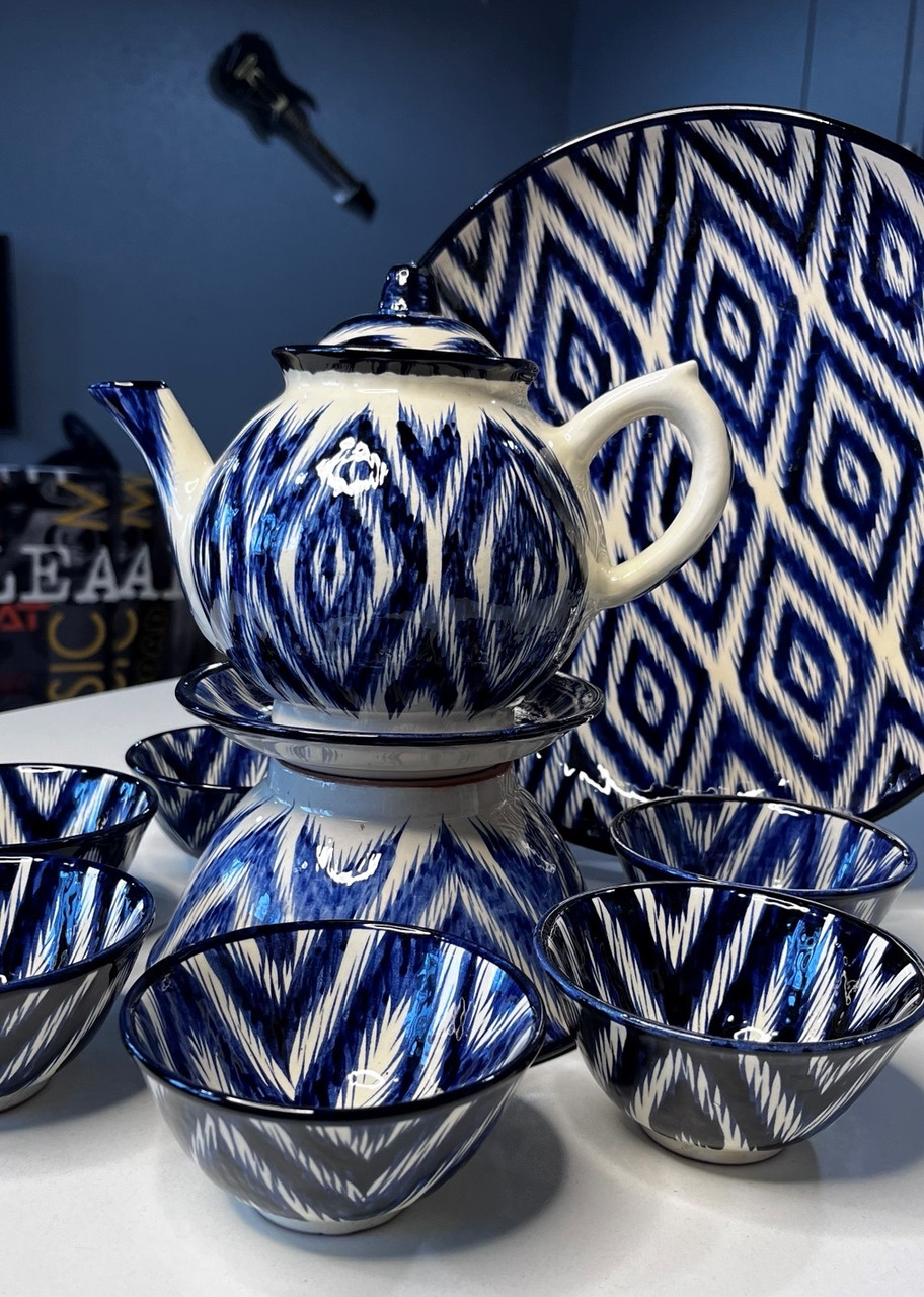 Узбекский чайный сервиз на 6 персон Голубой Атлас - фото 7 - id-p220607077