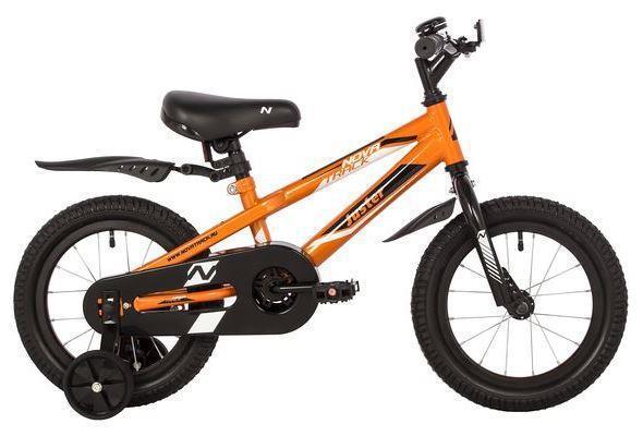 Велосипед детский для мальчика 14 дюймов 3 года с приставными колесами NOVATRACK оранжевый