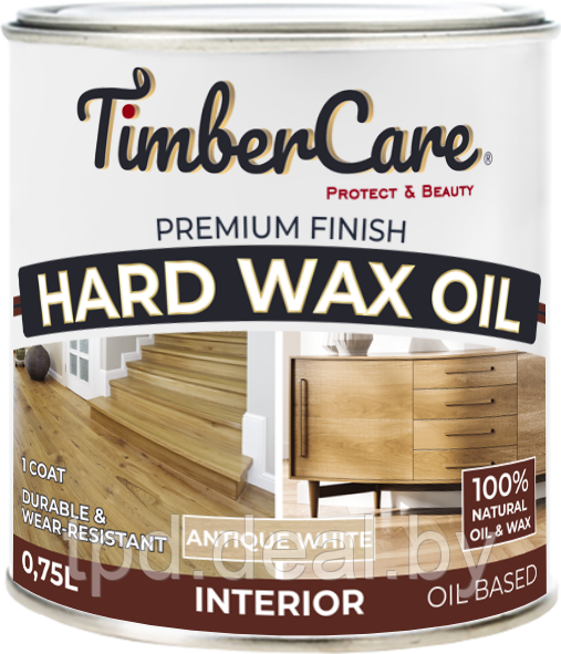 ЦВЕТНОЕ ЗАЩИТНОЕ МАСЛО С ТВЕРДЫМ ВОСКОМ TimberCare Hard Wax Color Oil,Античный белый, сатин, банка 0,75 л - фото 1 - id-p194153309