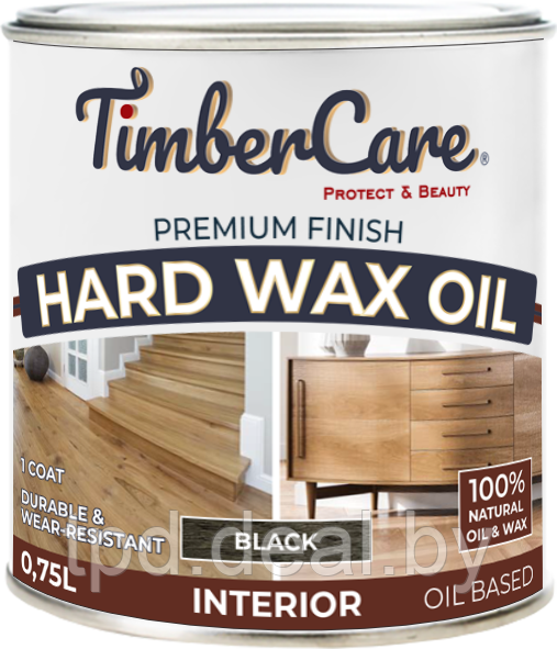 ЦВЕТНОЕ ЗАЩИТНОЕ МАСЛО С ТВЕРДЫМ ВОСКОМ TimberCare Hard Wax Color Oil,Черный, сатин банка 0,75 л - фото 1 - id-p194153300