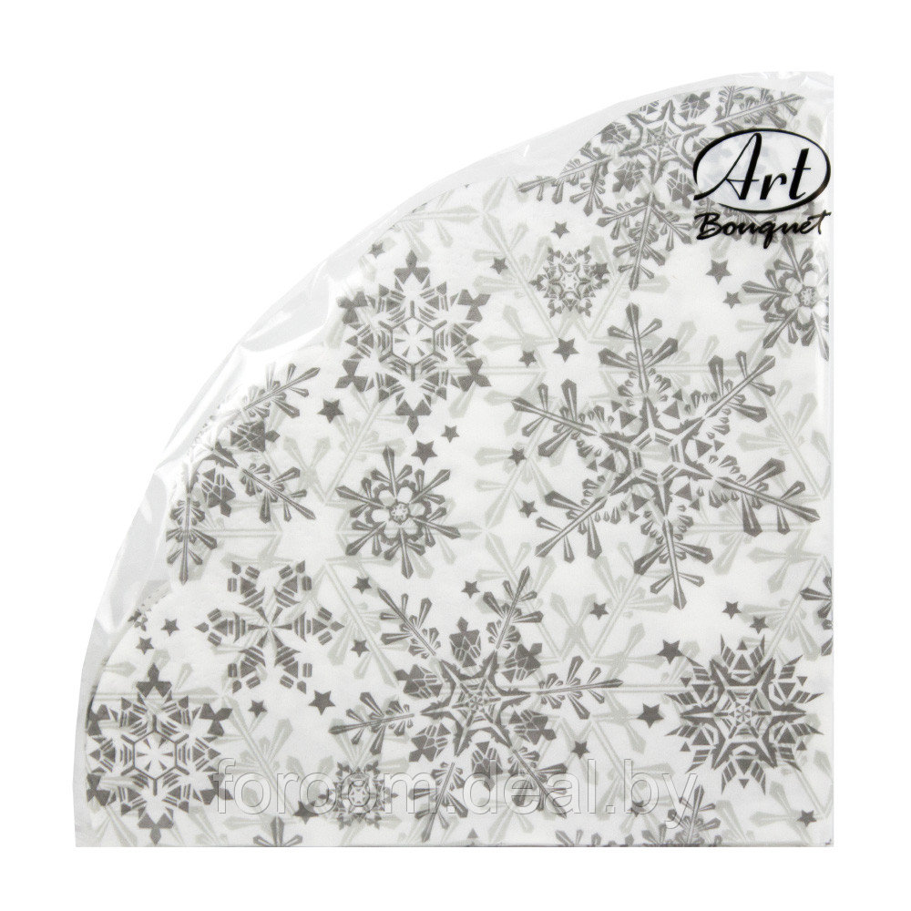 Салфетки бумажные "Серебряные снежинки" (d)32см, 3 слоя, 12шт. Bouquet Art Rondo 57734 - фото 2 - id-p224818774