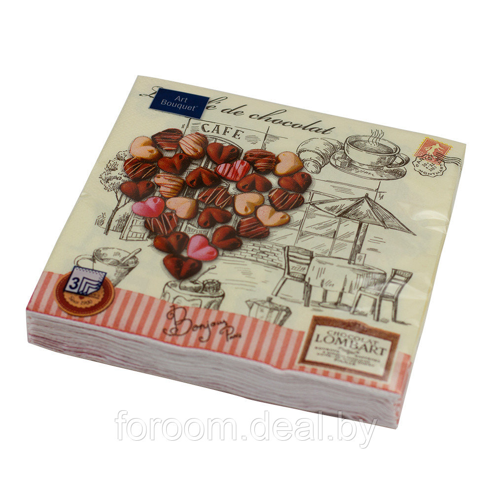 Салфетки бумажные "Шоколадное сердце" 33x33см, 3 слоя, 20шт. Bouquet Art 37417