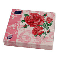 Салфетки бумажные "Романтические розы на розовом" 33x33см, 3 слоя, 20шт. Bouquet Art 57270
