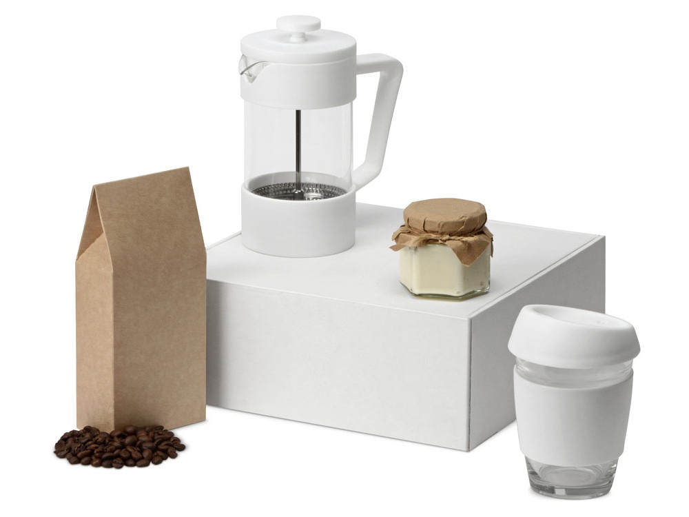 Подарочный набор с кофе, кружкой и френч-прессом Бодрое утро, белый - фото 1 - id-p224823313