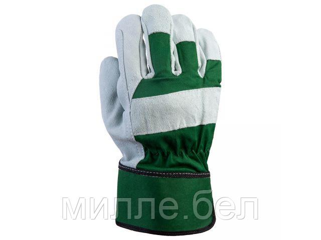 Перчатки спилковые комбинированные, XL, серый/зелёный, Jeta Safety (кожа класса А)