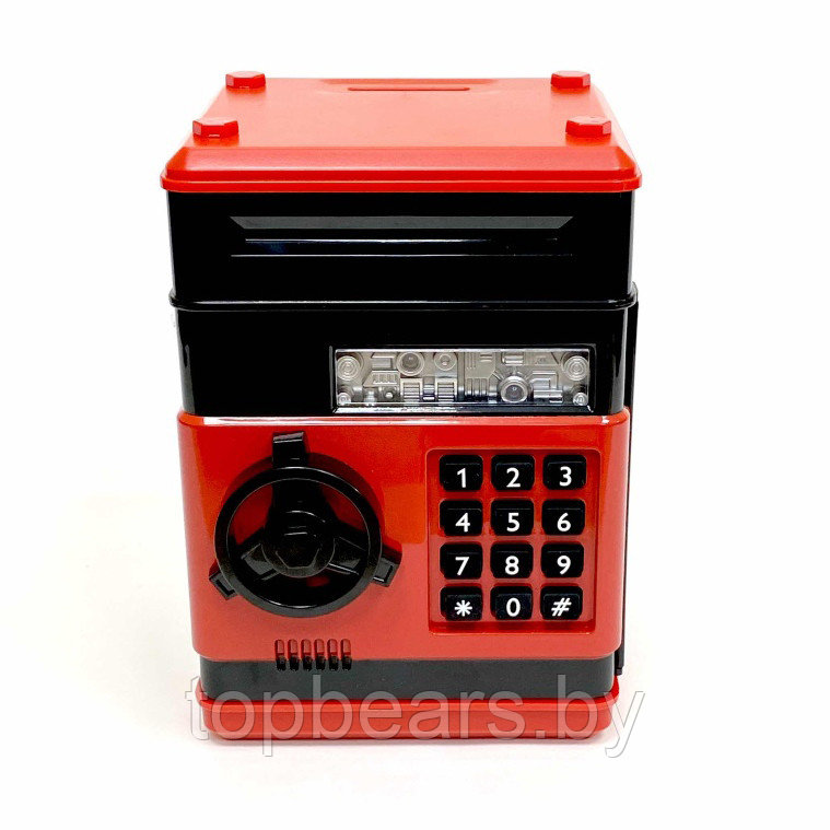 Электронная Копилка сейф Number Bank с купюроприемником и кодовым замком (звук) Красно-черный