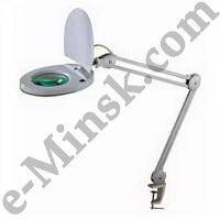 Лампа-лупа (кольцевая лампа) на струбцине круглая настольная 5Х с подсветкой с крышкой, белая REXANT 31-0222,