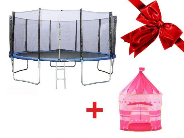 Батут с защитной сеткой и лестницей, 457.5х85 см + Домик- палатка игровая детская, Замок, ARIZONE