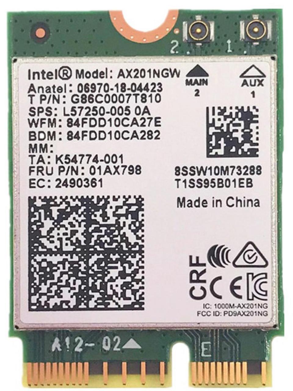 Плата сетевого контроллера Intel. Intel® Wi-Fi 6 AX201, 2230, 2x2 AX+BT, No vPro®,999TD0 - фото 1 - id-p224840454