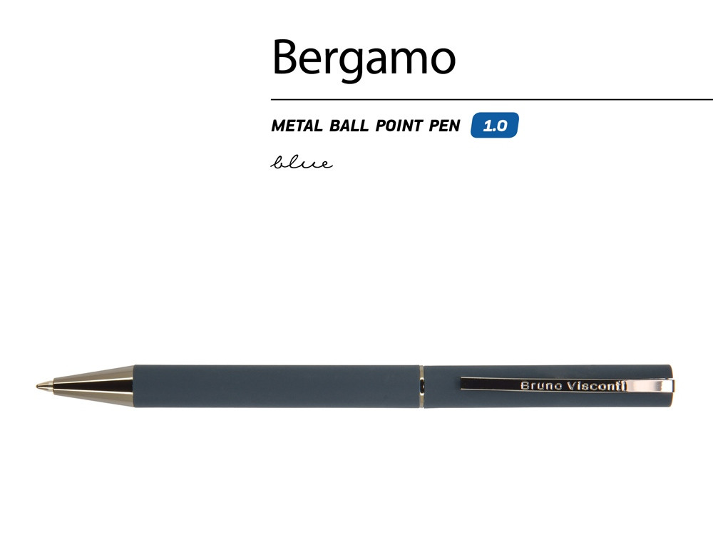 Ручка Bergamo шариковая автоматическая, синий металлический корпус, 1.0 мм, синяя - фото 2 - id-p224840879