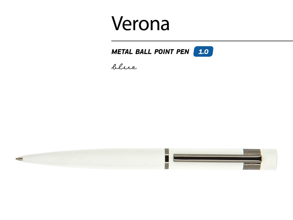 Ручка Verona шариковая автоматическая, белый металлический корпус, 1.0 мм, синяя - фото 2 - id-p224840882