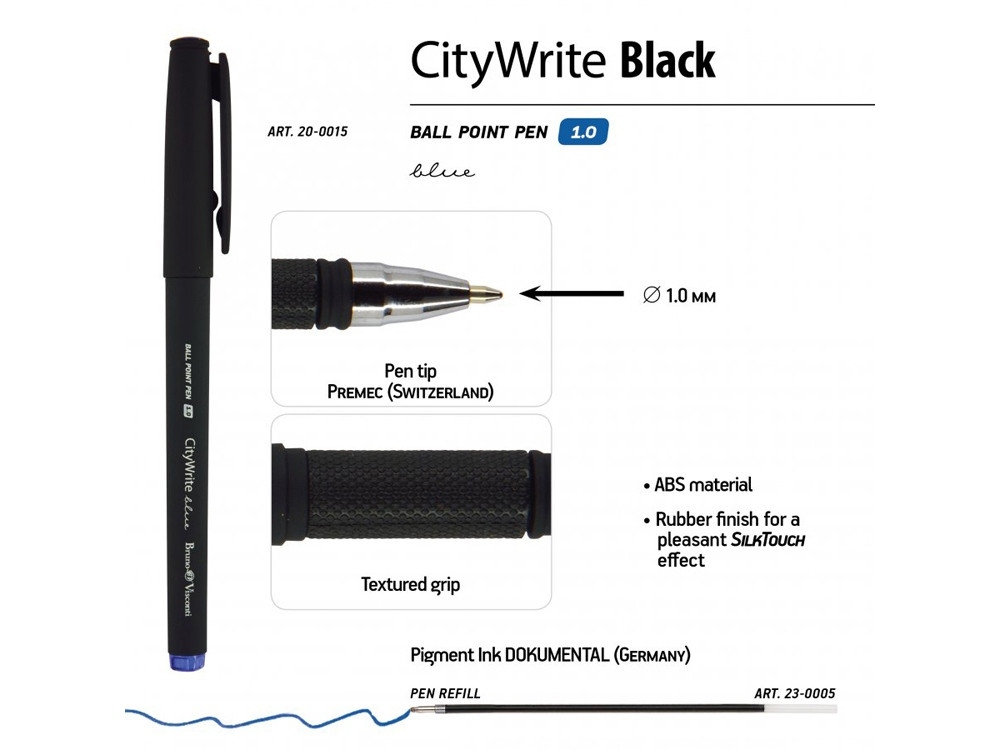 Ручка CityWrite.BLACK шариковая, черный пластиковый корпус, 1.0 мм, синяя - фото 3 - id-p224840887
