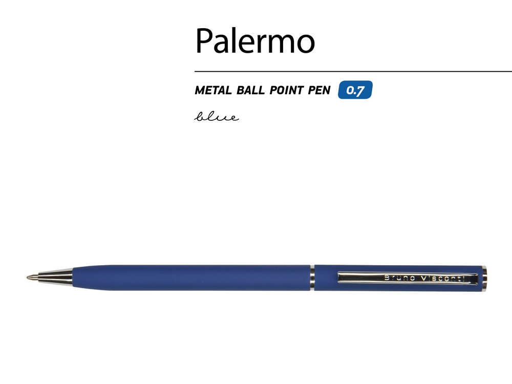 Ручка Palermo шариковая автоматическая, синий металлический корпус, 0,7 мм, синяя - фото 2 - id-p224840893