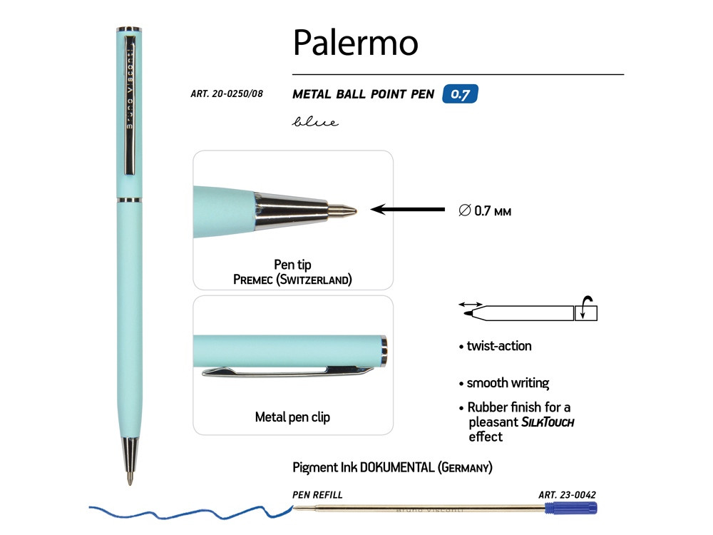 Ручка Palermo шариковая автоматическая, нежно- голубой металлический корпус, 0,7 мм, синяя - фото 3 - id-p224840894