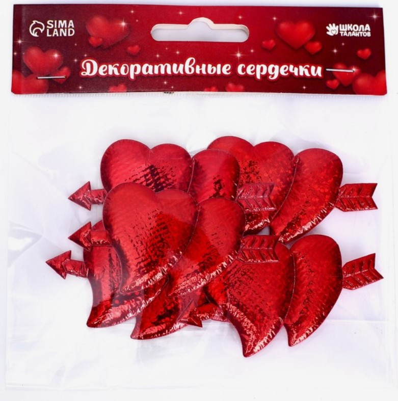 Сердечки декоративные Sima-Land 6,5*3,3 см, 5 шт., текстиль, красные - фото 3 - id-p224854838