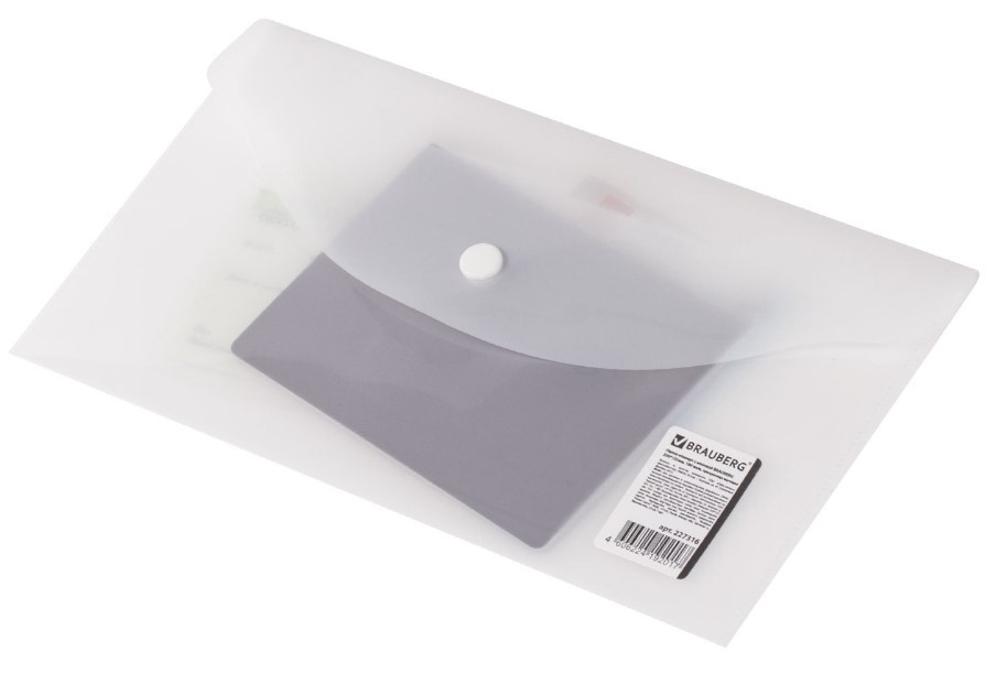 Папка-конверт пластиковая на кнопке Brauberg А6 (узкая) толщина пластика 0,18 мм, прозрачная матовая - фото 3 - id-p224854847