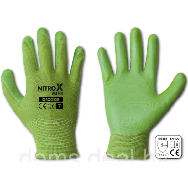 Перчатки NITROX трикотажные с нитриловым покрытием, ярко-зеленые (р-р 6,7,8) Bradas 23772 - фото 1 - id-p224857999