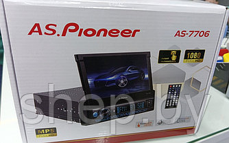 Выдвижная 1DIN магнитола AS.Pioneer AS-7706 с сенсорным 7 дюймовым HD экраном, Bluetooth, AUX, USB + Пульт ДУ