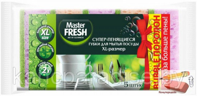 Губки для мытья посуды Master Fresh XL, 10х7х3,3 см., 5 штук, арт.1346092 - фото 1 - id-p224916382