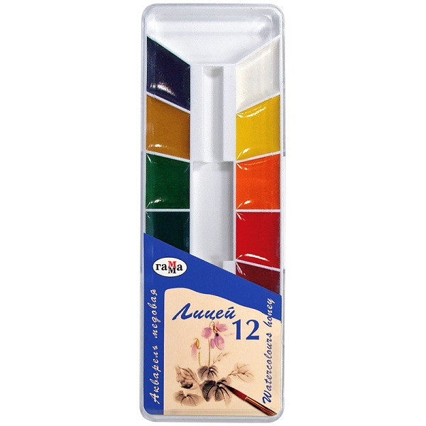 Акварель ЛИЦЕЙ, 12 цветов,пластиковая упаковка, с кистью. - фото 1 - id-p224923630