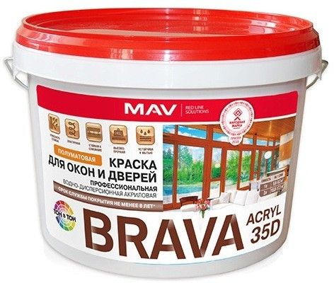 Краска ВД-АК-1035 д белая п/мат BRAVA ACRYL 35D для окон и дверей прфессиональная 3,0 л (3,0 кг)