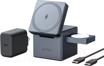 Зарядное устройство беспроводное Anker Cube с MagSafe 3в1 / ANK-Y1811G11-BK - фото 1 - id-p224932328