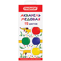 Краски акварельные медовые 12 цветов ПИФАГОР «ВЕСЕЛАЯ ТАКСА», картонная коробка, 192007