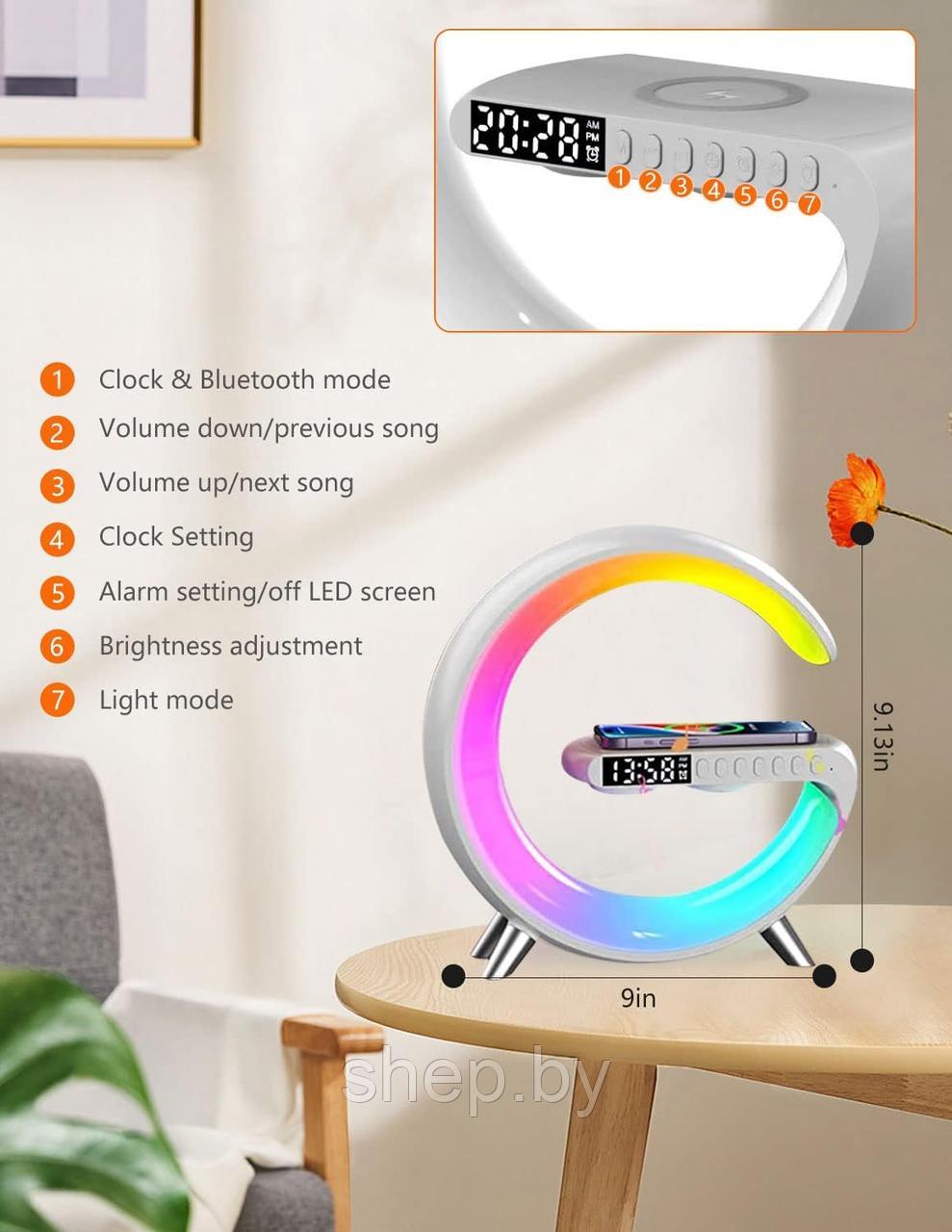 Умная световая колонка Smart Light Sound Machine, беспроводная зарядка 15W, 256 режимов освещения, белый - фото 5 - id-p203503379