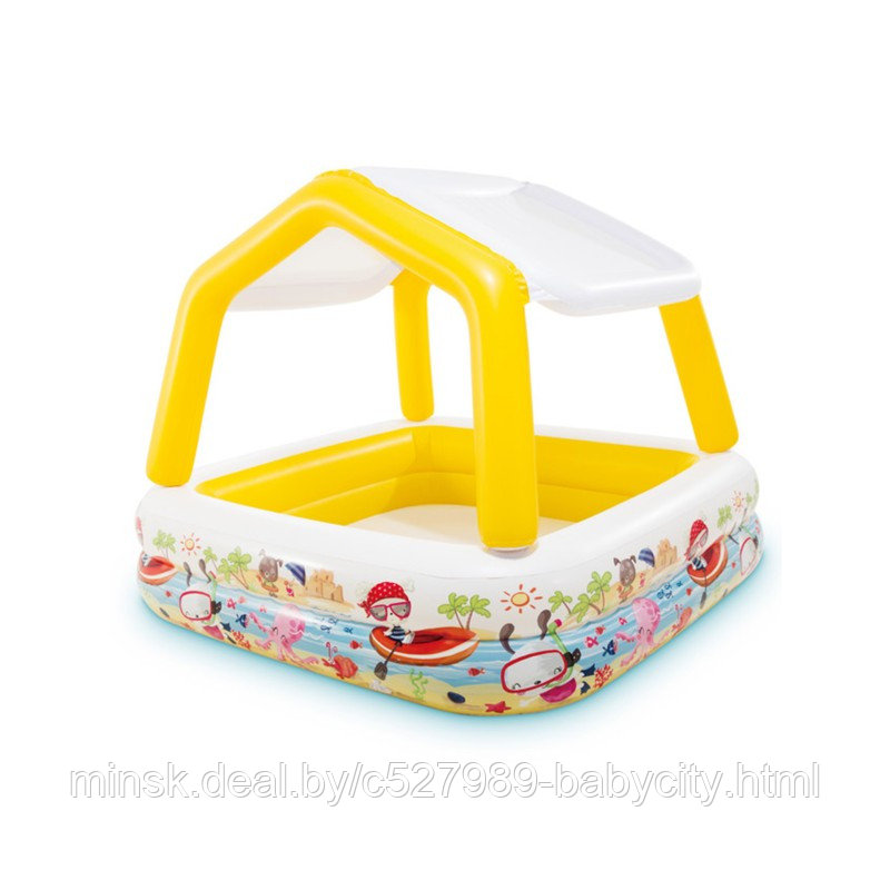 Надувной детский бассейн Intex с навесом от солнца 157x157x122 см, (желтый) 57470NP - фото 1 - id-p224949683