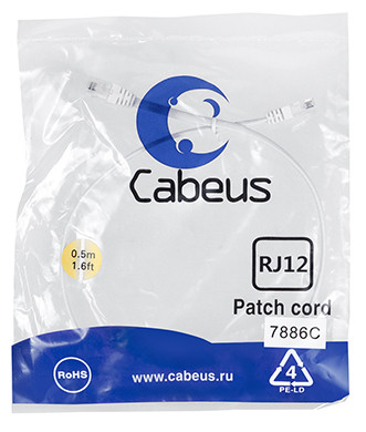 Патч-корд Cabeus PC-TEL-RJ12-0.5m телефонный 0.5 м белый - фото 1 - id-p224950279