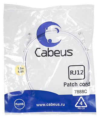 Патч-корд Cabeus PC-TEL-RJ12-1.5m телефонный 1.5 м белый - фото 1 - id-p224950280