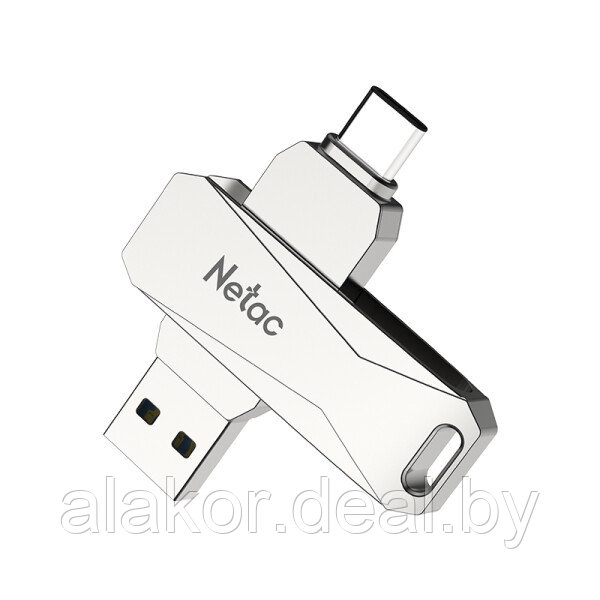 OTG USB Flash-накопитель NETAC U782C, USB 3.0 Type-A/Type-C, 128GB, раскладной метал. корпус, цвет металлик - фото 2 - id-p224950058