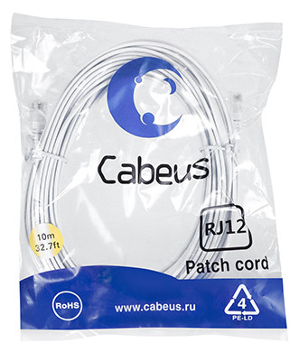 Патч-корд Cabeus PC-TEL-RJ12-10m телефонный 10 м белый - фото 1 - id-p224950281