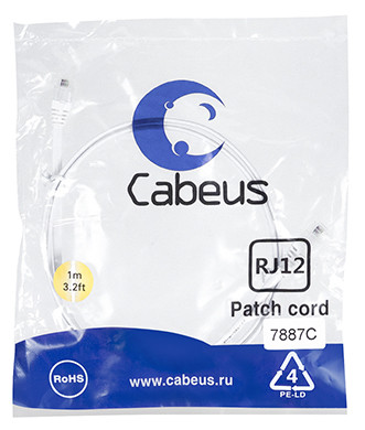 Патч-корд Cabeus PC-TEL-RJ12-1m телефонный 1 м белый - фото 1 - id-p224950282