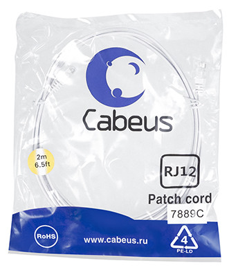 Патч-корд Cabeus PC-TEL-RJ12-2m телефонный 2 м белый - фото 1 - id-p224950283