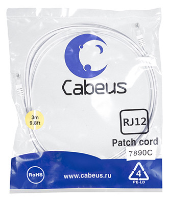 Патч-корд Cabeus PC-TEL-RJ12-3m телефонный 3 м белый - фото 1 - id-p224950284