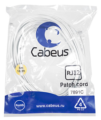 Патч-корд Cabeus PC-TEL-RJ12-5m телефонный 5 м белый - фото 1 - id-p224950285
