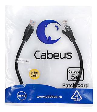 Патч-корд Cabeus PC-UTP-RJ45-Cat.5e-0.3m-BK-LSZH Кат.5е 0.3 м черный - фото 1 - id-p224950302