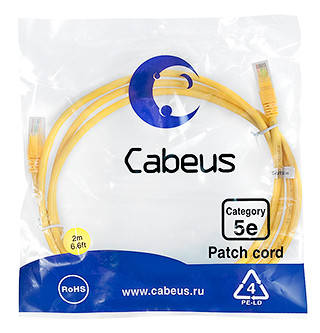 Патч-корд Cabeus PC-UTP-RJ45-Cat.5e-2m-YL-LSZH Кат.5е 2 м желтый - фото 1 - id-p224950368