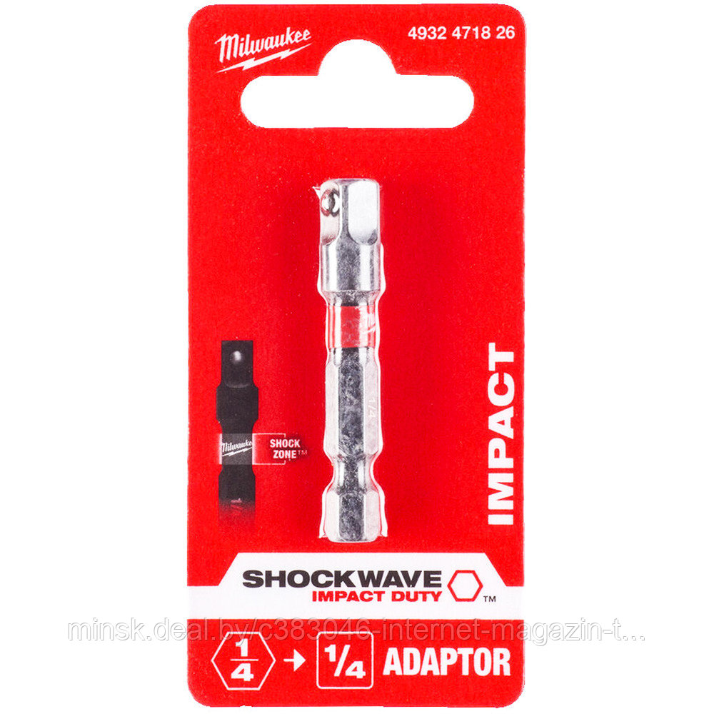 Адаптер ударный с 1/4" Hex на 1/4" квадрат Shockwave Impact Duty Milwaukee (4932471826) - фото 1 - id-p116921735