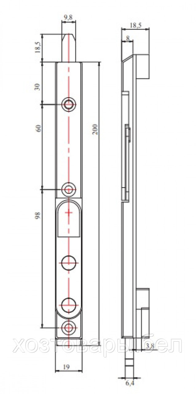 Шпингалет для дверей ПВХ DL-200мм. ASTEX - фото 3 - id-p73876906