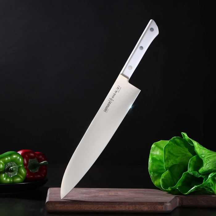 Нож кухонный Samura HARAKIRI, шеф, лезвие 24 см, белая рукоять - фото 1 - id-p224953014