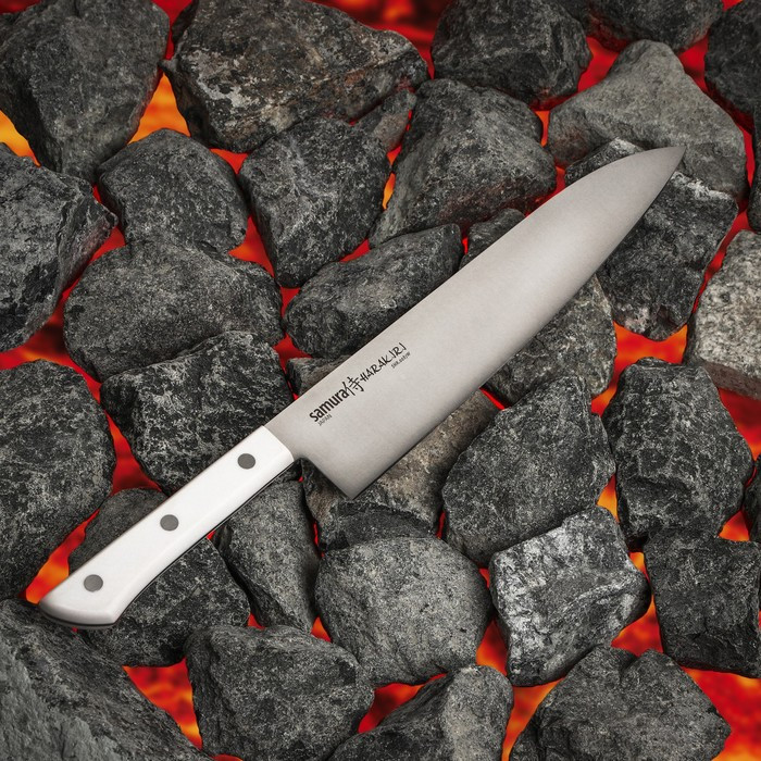 Нож кухонный Samura HARAKIRI, шеф, лезвие 24 см, белая рукоять - фото 2 - id-p224953014